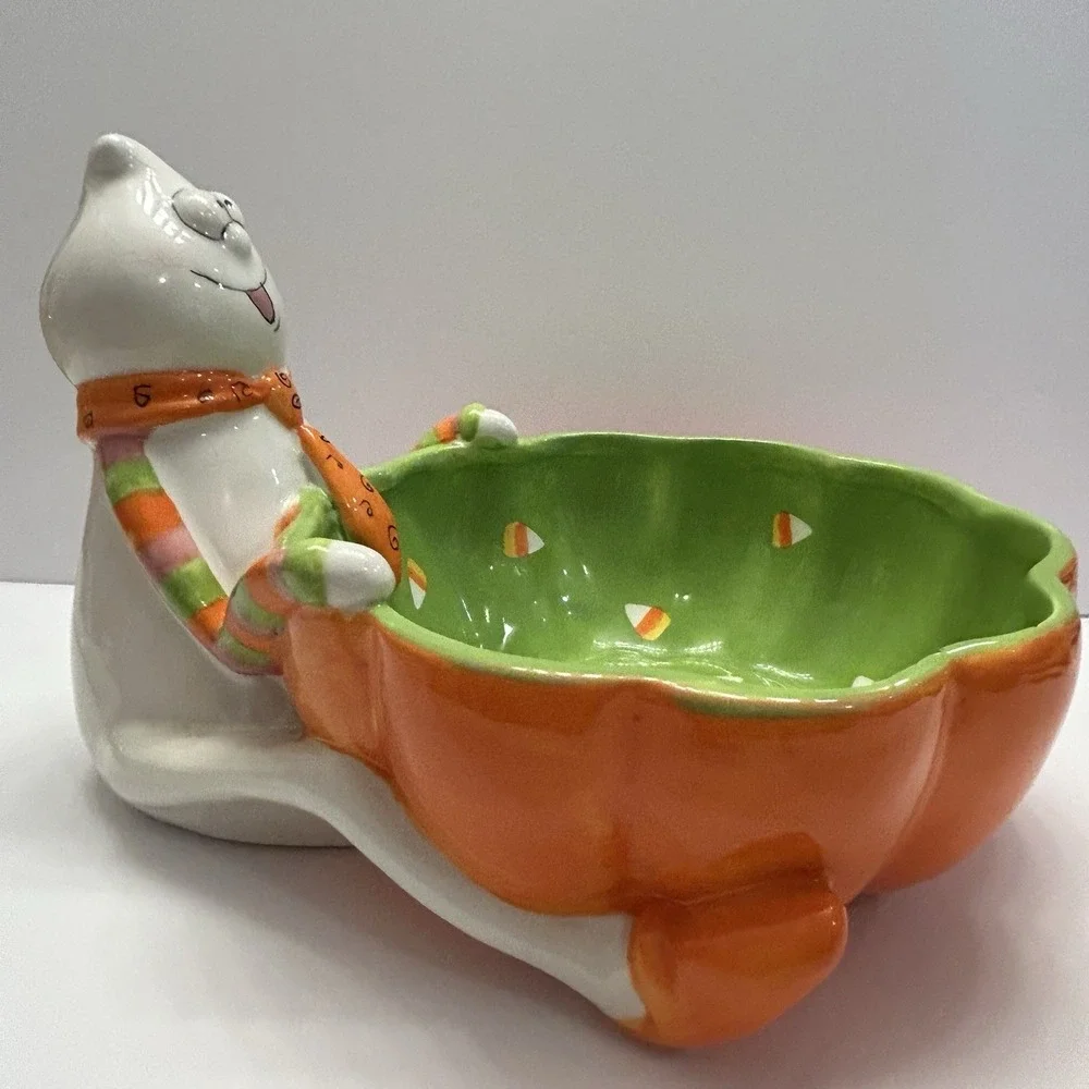 Vintage Tina Ledbetter Halloween Ghost Candy Bowl Dish Ceramic Candy Corn